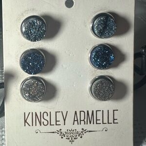 Kinsley Armelle stone stud earrings set of 3 - silver tone and backs.